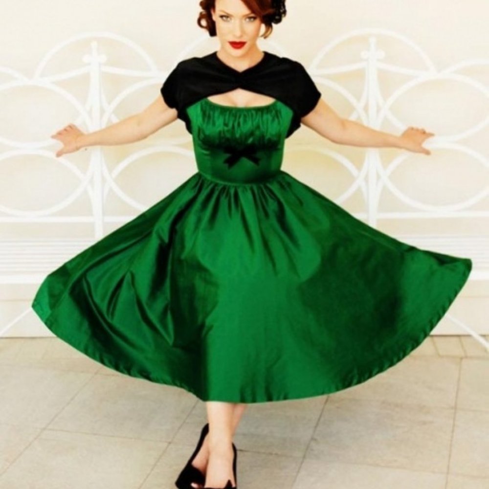 Pin-Up Couture Green Satin Evelyn Dress M - Velvet